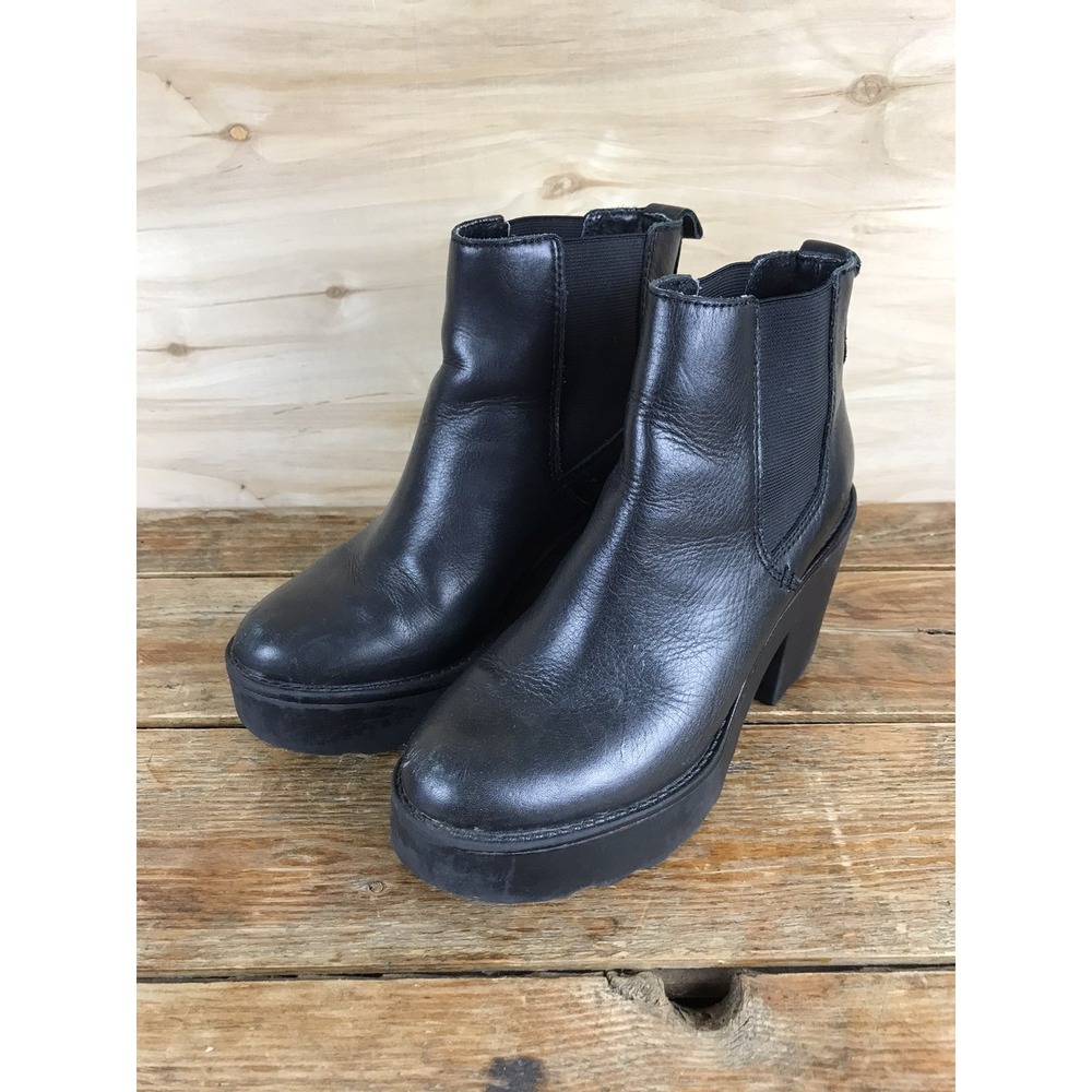 NEW Steve Madden GRETTA Black Chunky Leather Boots Women's Size US 9.5 EU 40 NEW